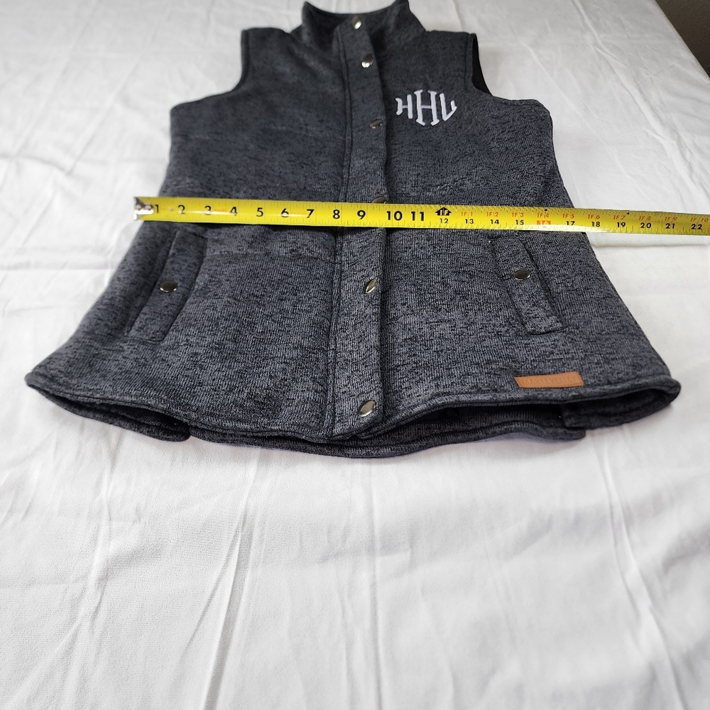 Marleylilly Women Gray  Quilted HHL Monogrammed Vest Size S - Picture 14 of 16
